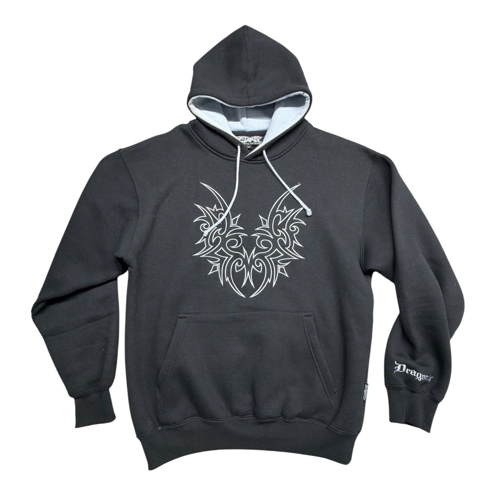 Dragonfly Clothing Company Mens Black Tribal Graphic Hoodie Y2K Goth Size M